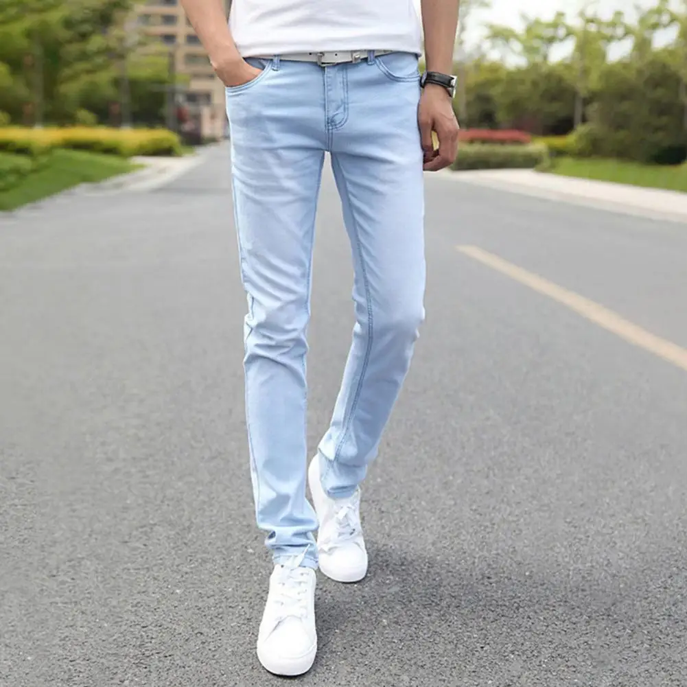 Dressing Up Anti-pilling Men Slim Fit Denim Long Trousers Streetwear