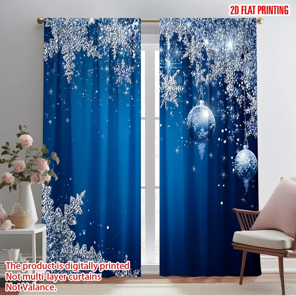 2pcs,2D plane printing Contemporary Curtains Blue Pattern Polyester Fabric (without rod) Festive Use for Bedroom, Living Room,