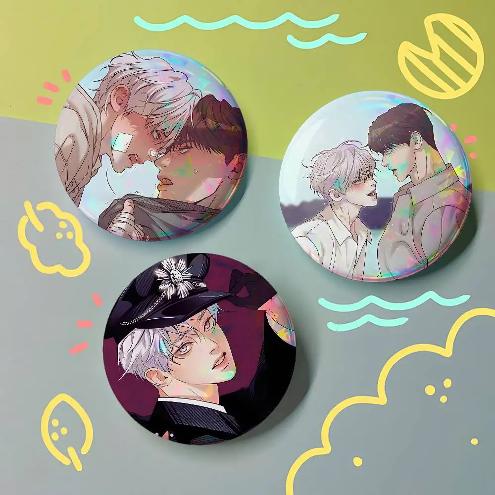 Anime Dooshik And Jooha For Badge Fashion Laser Holographic Effect Badge Custom Design Metal Lapel Pin Brooch For Backpack Decor