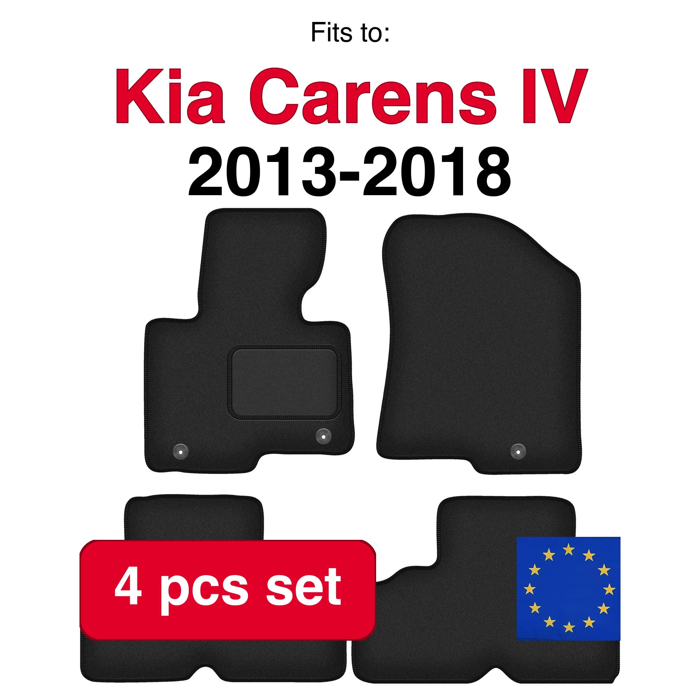 Auto velour matten voor Kia Carens IV minivan (2013-2018) - Zwart (4 stuks) in de auto passende automattenset