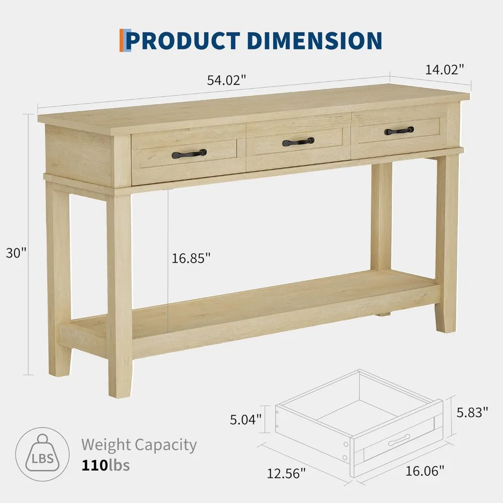 3 Drawer Entryway Table Farmhouse Wooden Console Table Oak