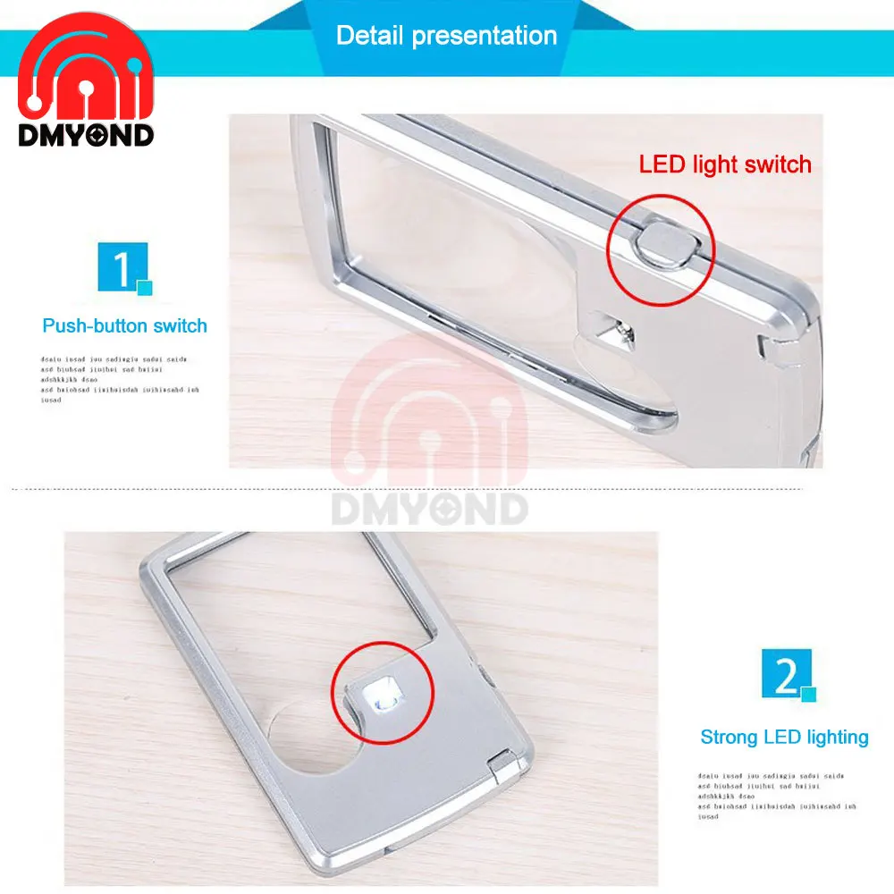 Portable Multifunctional Dual-Lens 3X 6X Magnifying Glass with LED Light Premium Quality Silver Card Type Magnifier For Reading