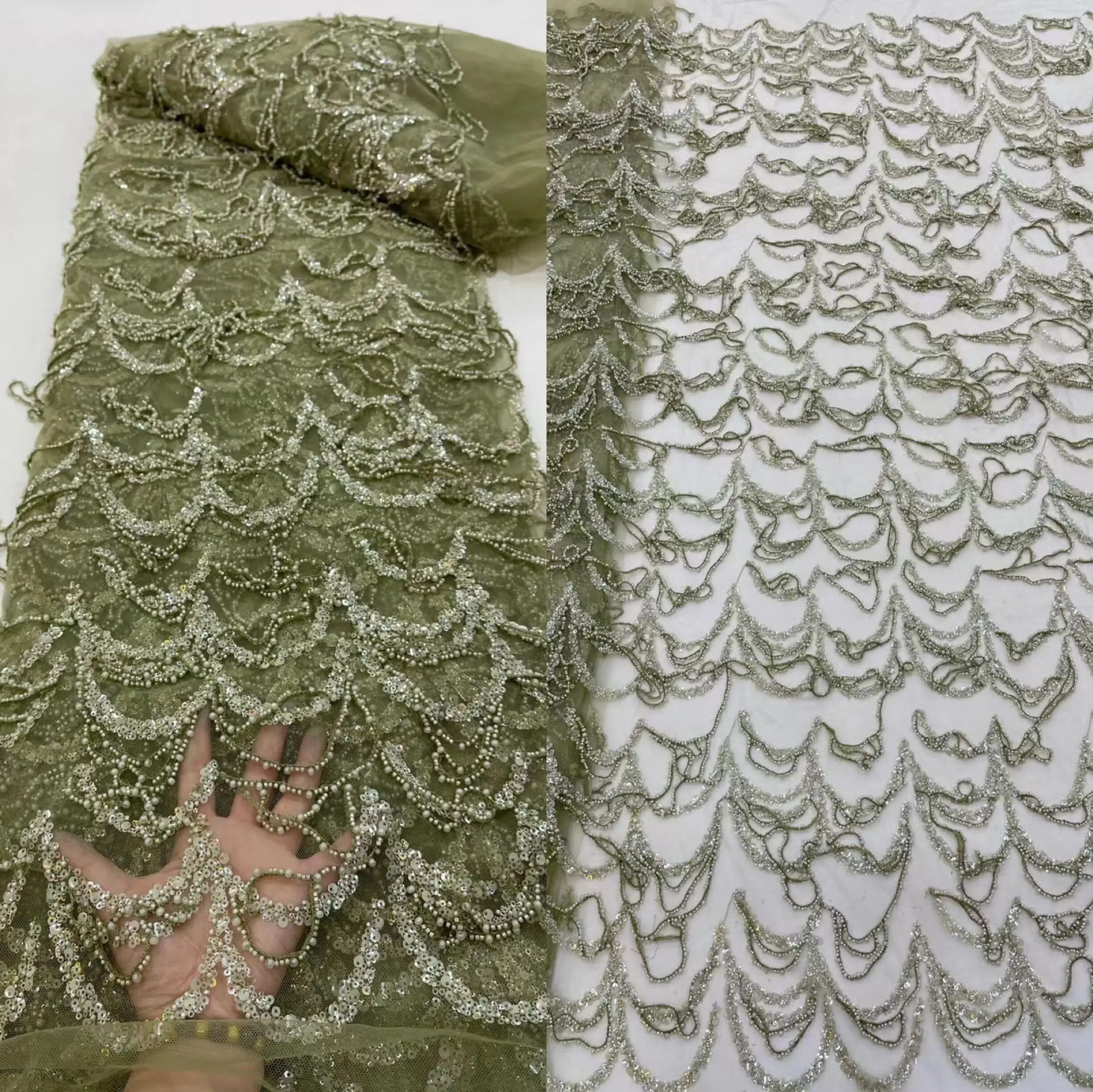 

French Beaded Lace Fabric J-1228658 Embroidery Nigeria Tulle Lace Fabric For Sewing