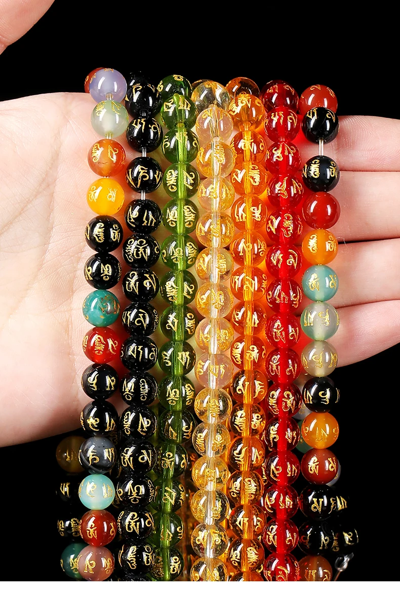 Synthetische Kristallperlen mit geschnitztem buddhistischem tibetischem Sechs-Wort-Mantra für die Schmuckherstellung, DIY-Armband- und Halskettenzubehör – Detail 1