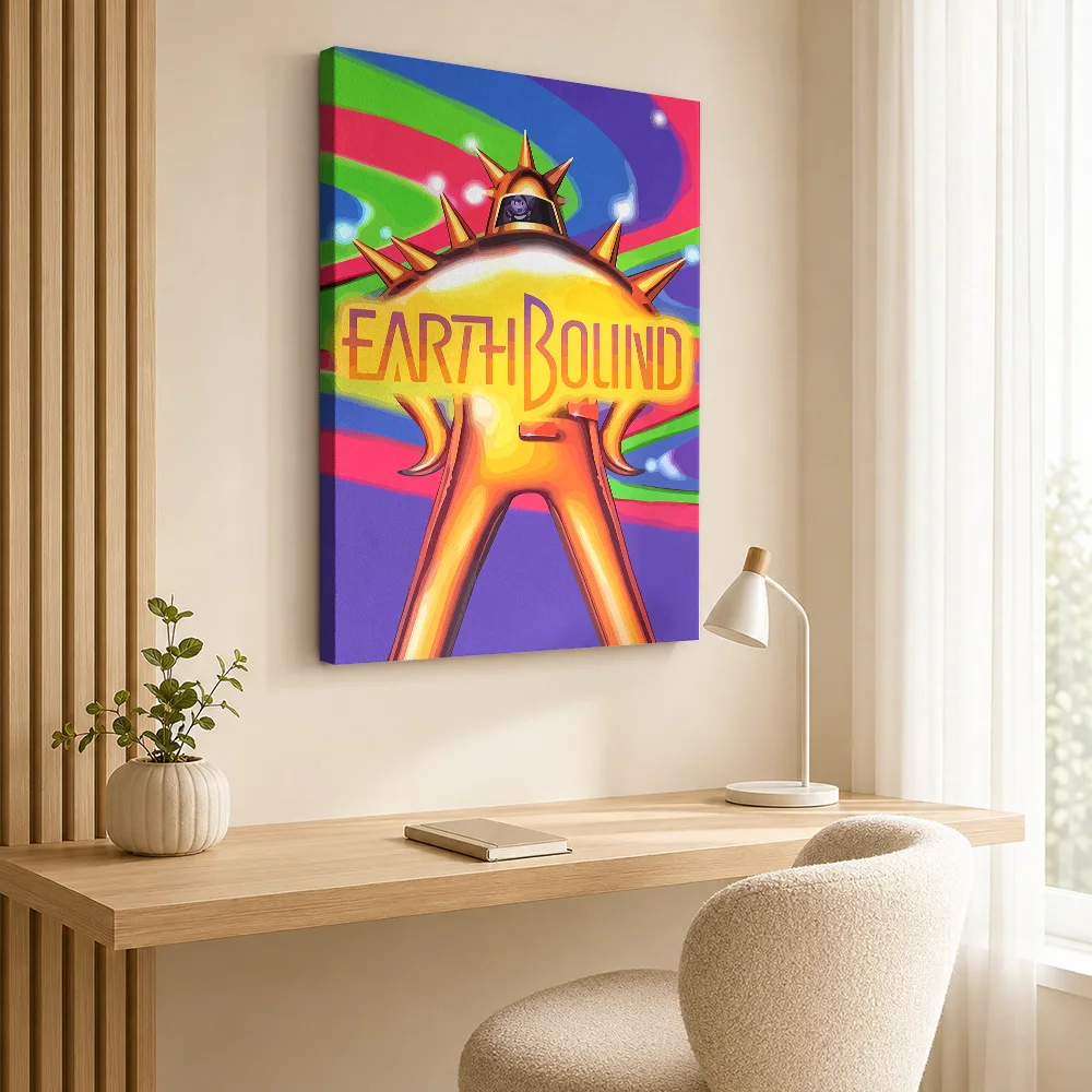 Earthbound Starman Robot Framed Canvas Print Posters Bold Style Wall Decor With Personalized Photo For Playroom Ideal Teen Gift