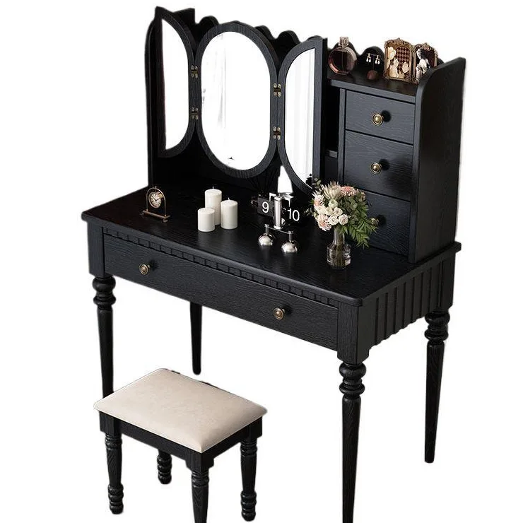 LH Vintage Solid Wood Dressing Table with Drawer Dressing Table Desk Storage Cabinet Integrated Unit