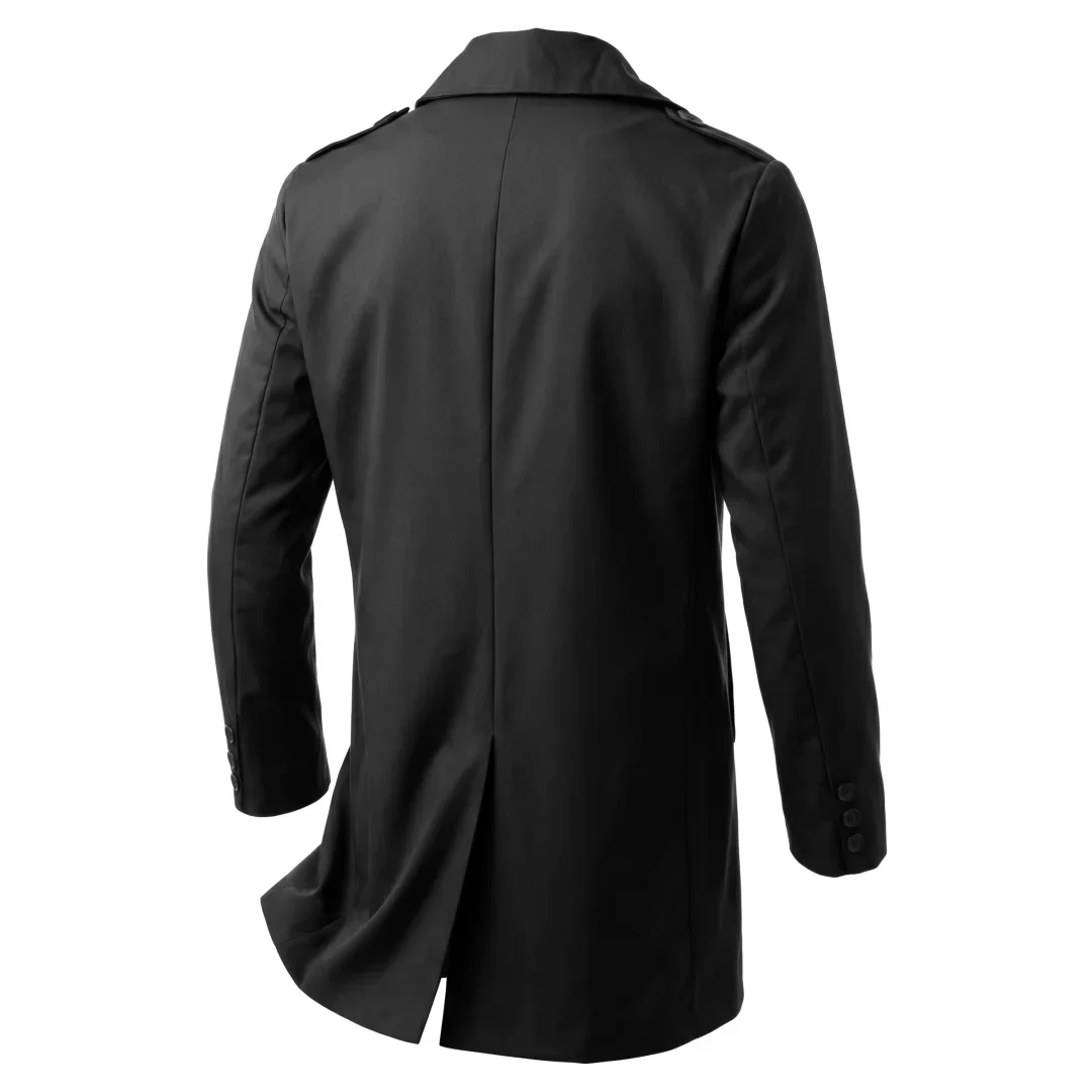 Herbstliche Herren-Windjacke: Dünne, zweireihige Jacke mit Epauletten – Mittellange Outdoor-Reise-Windjacke für Herren – Detail 12