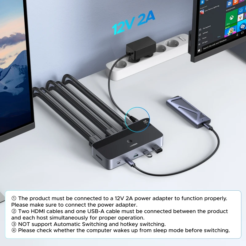 UGREEN HDMI KVM Switch for 2 Monitor 2 PCs 4K 8K 60Hz USB C USB