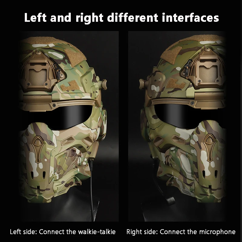 Assault Helmet Tactical Mask, Integrated Design, Built-in Communication Headset, Anti-Fog Fan, Replaceable Lenses