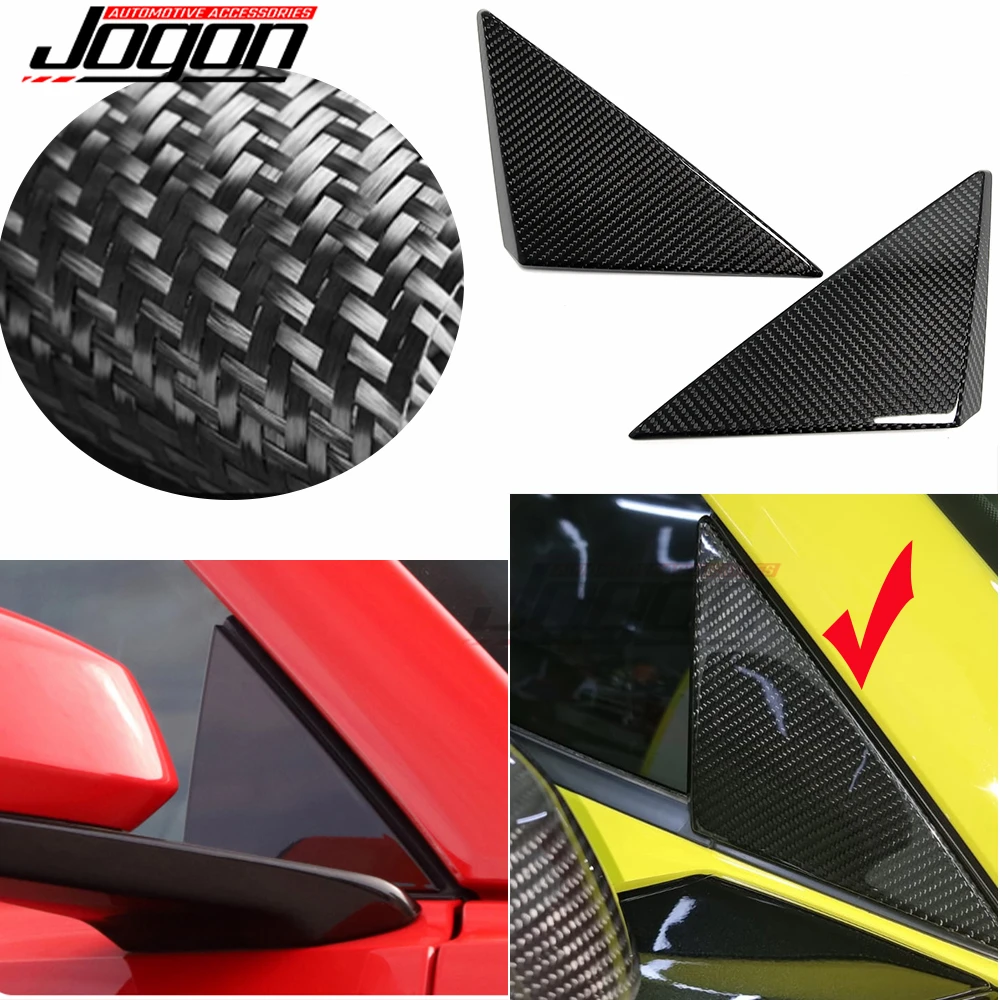 

Carbon Fiber Anti-Wind Car Exterior Window Center A-Pillar Triangle CoverTrim For Chevrolet Corvette C8 Stingray 2020-2022