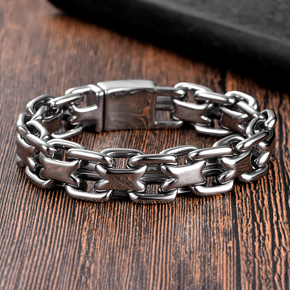 Vintage Heavy Double Zero Link Chain Bracelet For Men Boys Stainless Steel Fashion Punk Cuban Bangles Jewelry Gifts Dropshipping