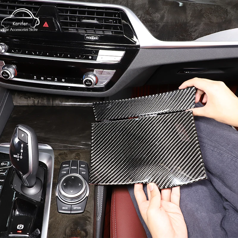 For BMW 5 Series G30 G38 2018-2022 Soft Carbon Fiber Car Center Storage Box Panel Decorative Sticker Interior Accessories