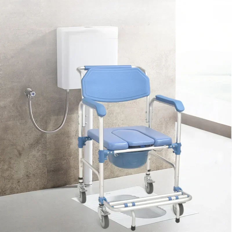 Elderly Pregnant Woman Bathroom Stool Four-wheel Brake Shower Chair Multifunctional Shower Stool Comfortable Backrest Bath Seat