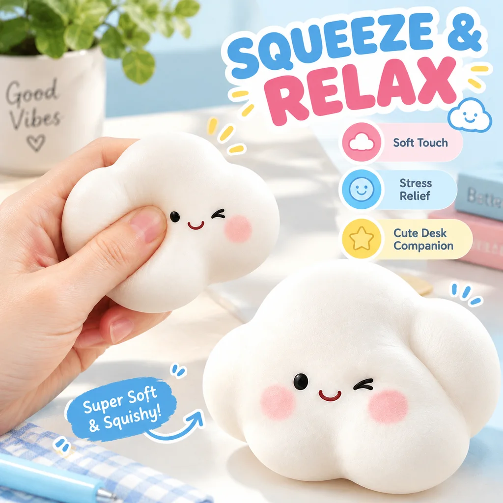 Soft Cloud Squishy Stress Relief Squeeze Toy Slow Rebound Decompression Ball Hand Pinch Simulation Cross Border Wholesale