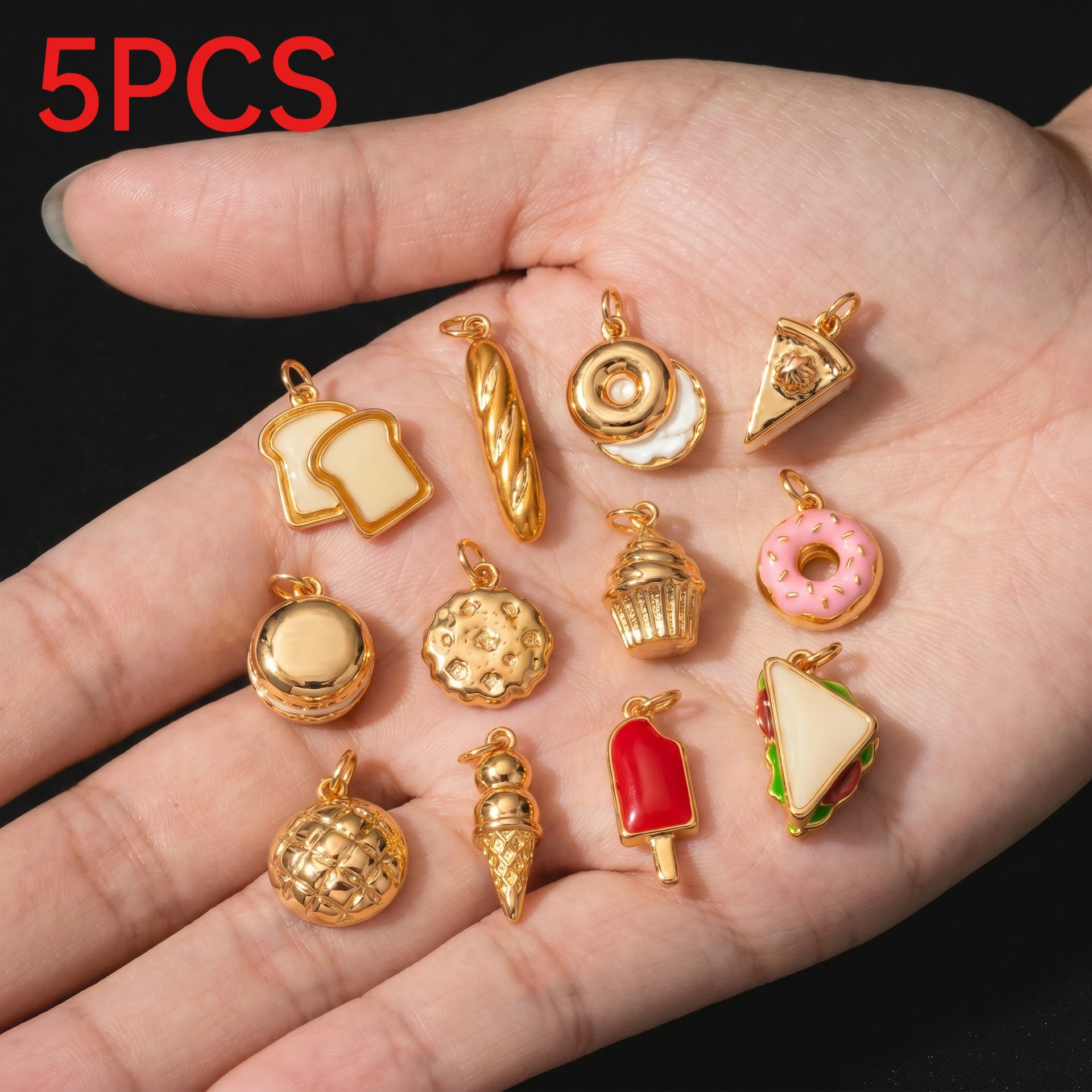 5Pcs Stainless Steel Bread Charms Food Pendants DIY Necklace Jewelry Making Accessories