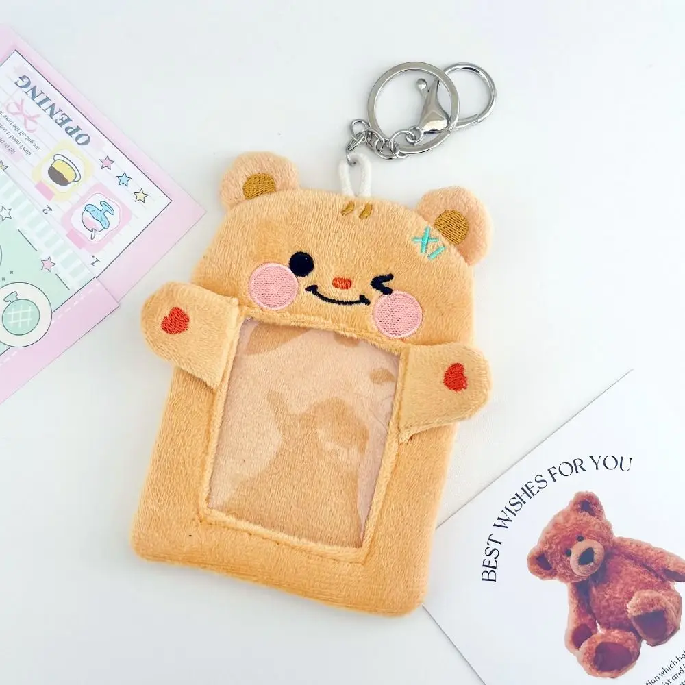 Porte-carte photo en peluche animal Kawaii, arc de dessin animé, porte-carte de bus, sac pendentif, étui de protection, pochette pour carte idole, étudiant