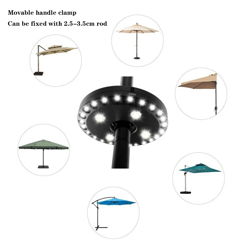 Patio Umbrella Light 3 Brightness Modes 24+4LED Umbrella Pole Light Cordless 4 x AA Battery Operated Umbrella Pole Light