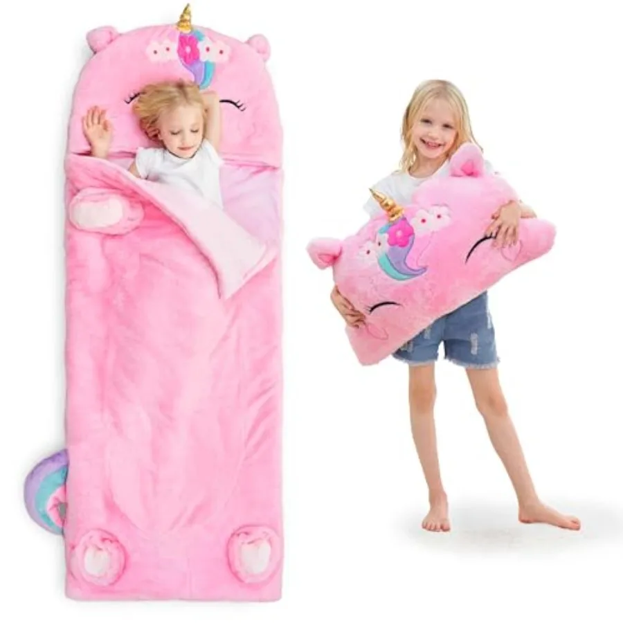 

iPlay iLearn Sleeping Bag Toddler Girl Nap Mat Plush Animal Slumber Bag 2 In 1 Pink Pillow Daycare Preschool Kindergarten Birth