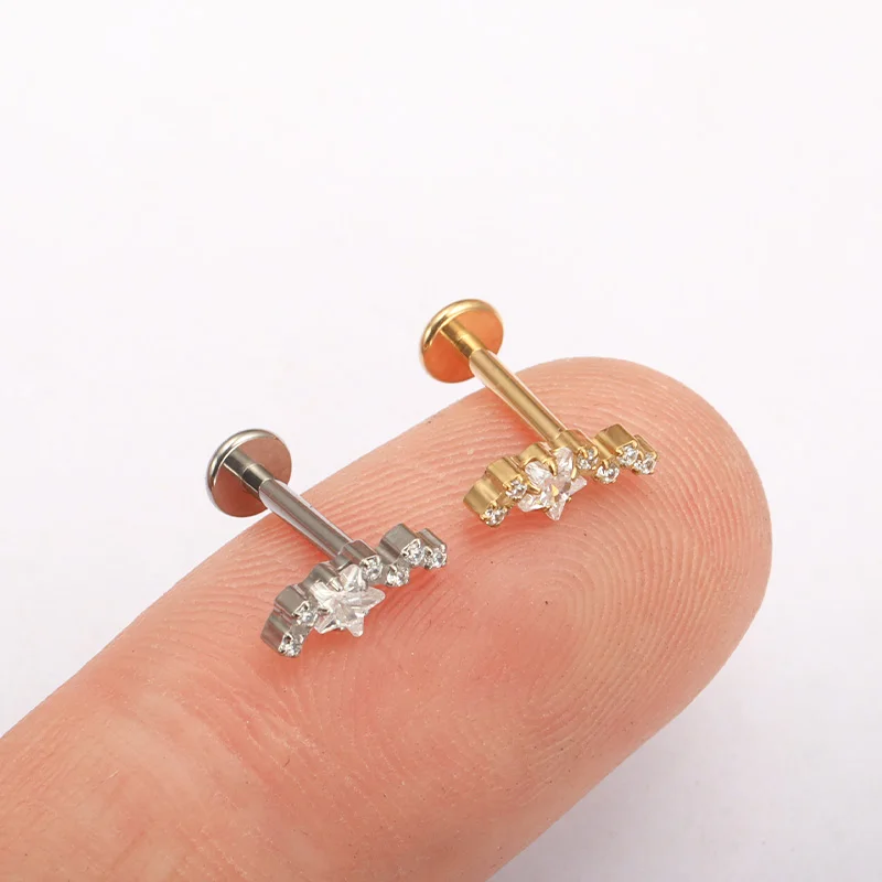 F136 Titan Sternbild Star Lab Piercing mit Innengewinde für Conch, Labret, Tragus, Helix, Lippen, Nase, Körper – Neu 2026 – Detail 9