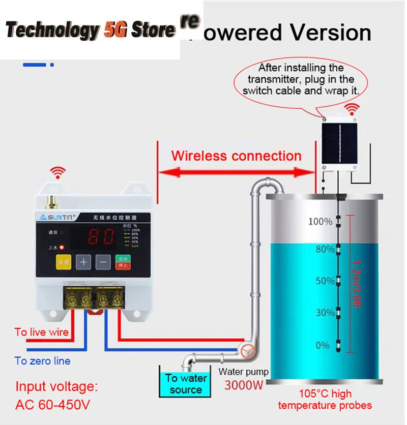 Wireless Remote Water Level Controller Water Pump Water Tower 220V Liquid Level Remote Control Float Sensor Switch