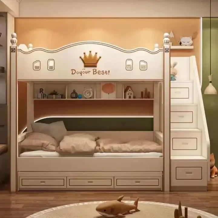 Modern Multi-Functional Bunk Bed with Revolving Slide Hot Sale Direct Factory Sale Double Bed Storage for Children's Bedroom