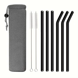 9Pcs Reusable Glass Straws Eco-friendly Drinking Straws for Smoothie Milkshakes Tea Juice Cocktail Straw with Brush Bag