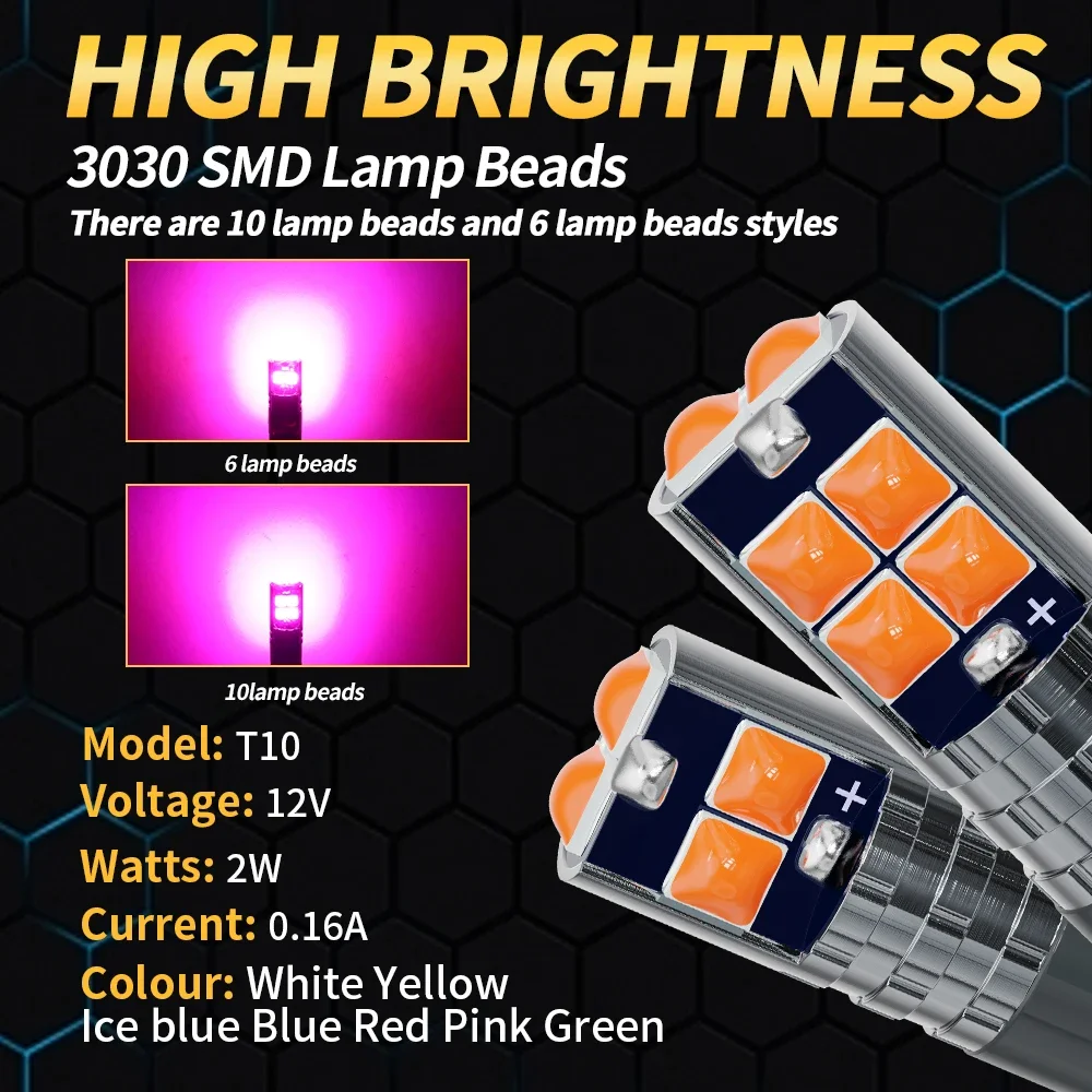 4PCS W5W 168 T10 Canbus Car LED Light Replace Bulb 3D 3030 6/10SMD For Car Marker Light Parking Reading DRL Lamp 12V 6000K White