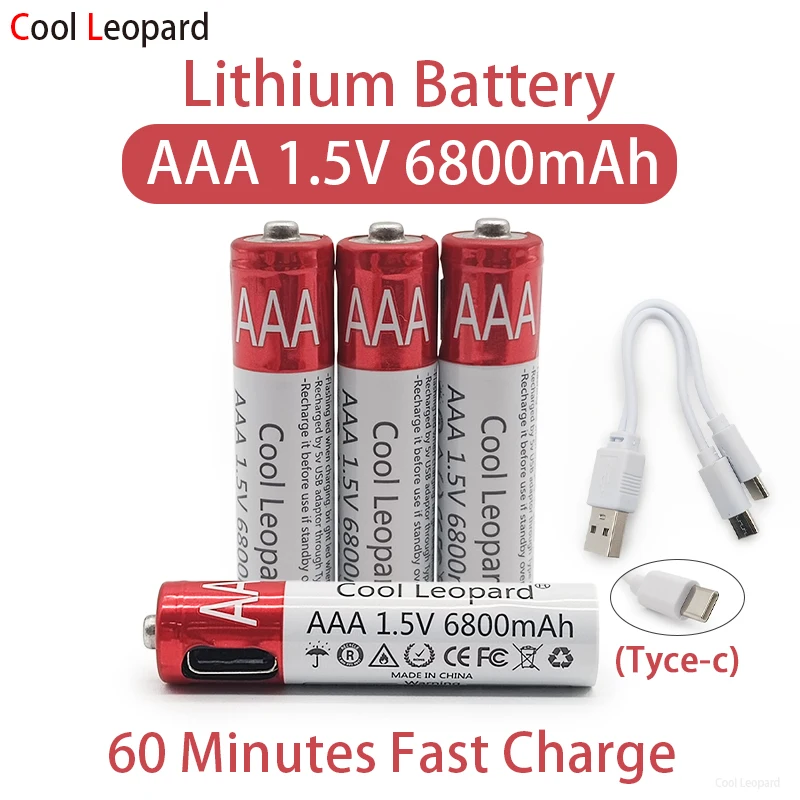 

High Capacity 1.5V AAA 6800mah Full Capacity USB 15V Rechargeable Lithium Battery For Toy MP3 Player Keyboard Battery.