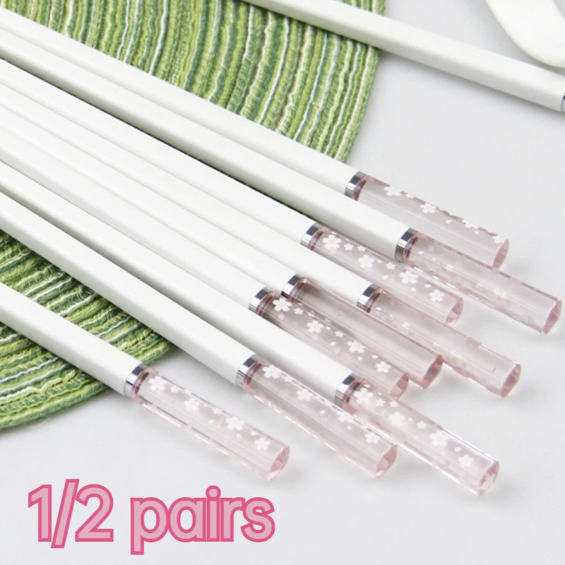 Japanese Chopsticks Alloy Amber Cherry Blossom Antibacterial Anti-slip High Temperature Resistant Reusable Kitchen Tableware