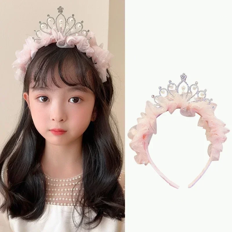 1 Pc Elegant Sweet Princess Hair Band for Kids Girl Cute Crown Pearl Hair Hoop Birthday Party  Children's Headwear Accessories