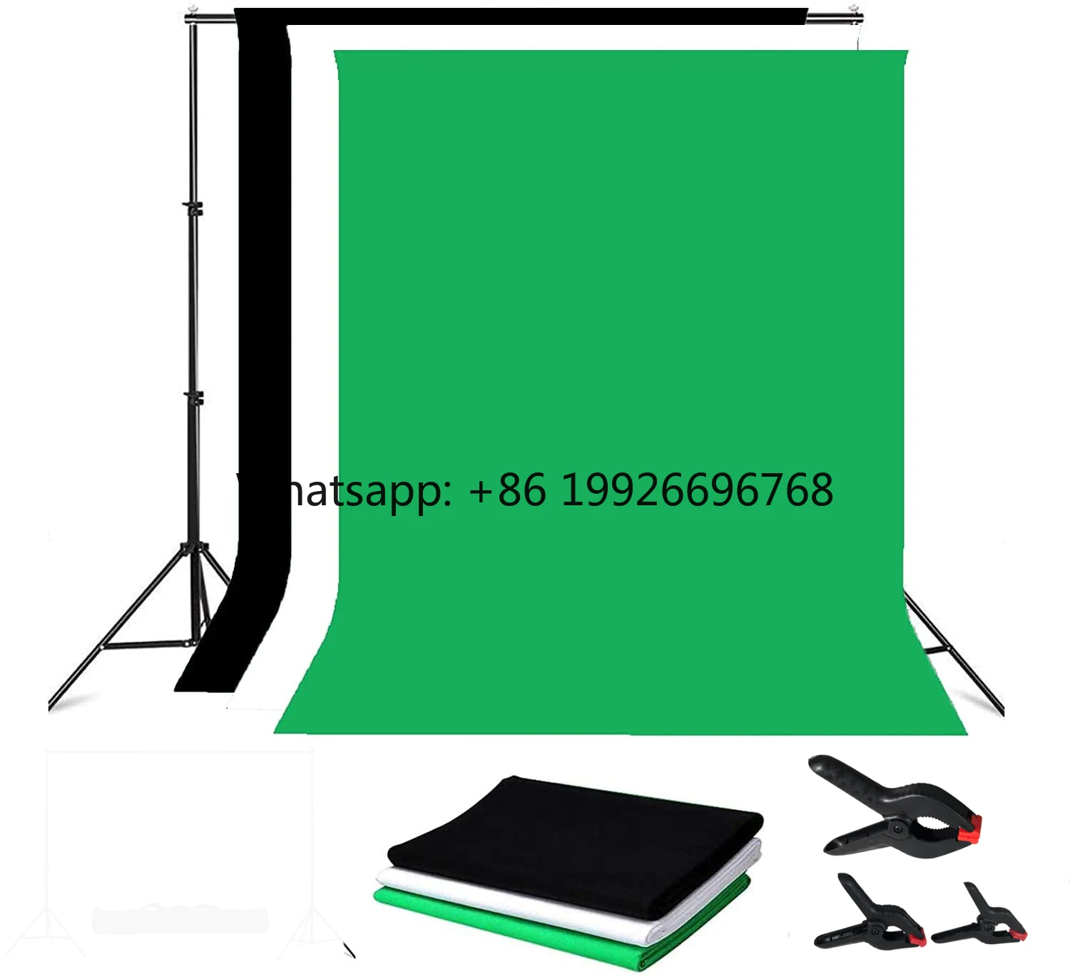 

6.5x10' Adjustable Photo Studio Backdrop Stand Background Support Kit with Black/White/Green Cotton Backdrop & Clamps