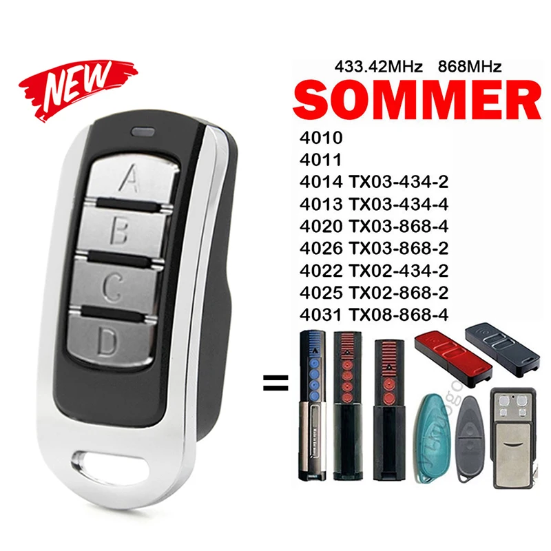 

SOMMER 4022 4025 TX02 434-2 868-2 4013 4014 4020 4026 TX03 434-2 434-4 868-2 868-4 4010 4011 Garage Door Opener 433.42MHz 868MHz