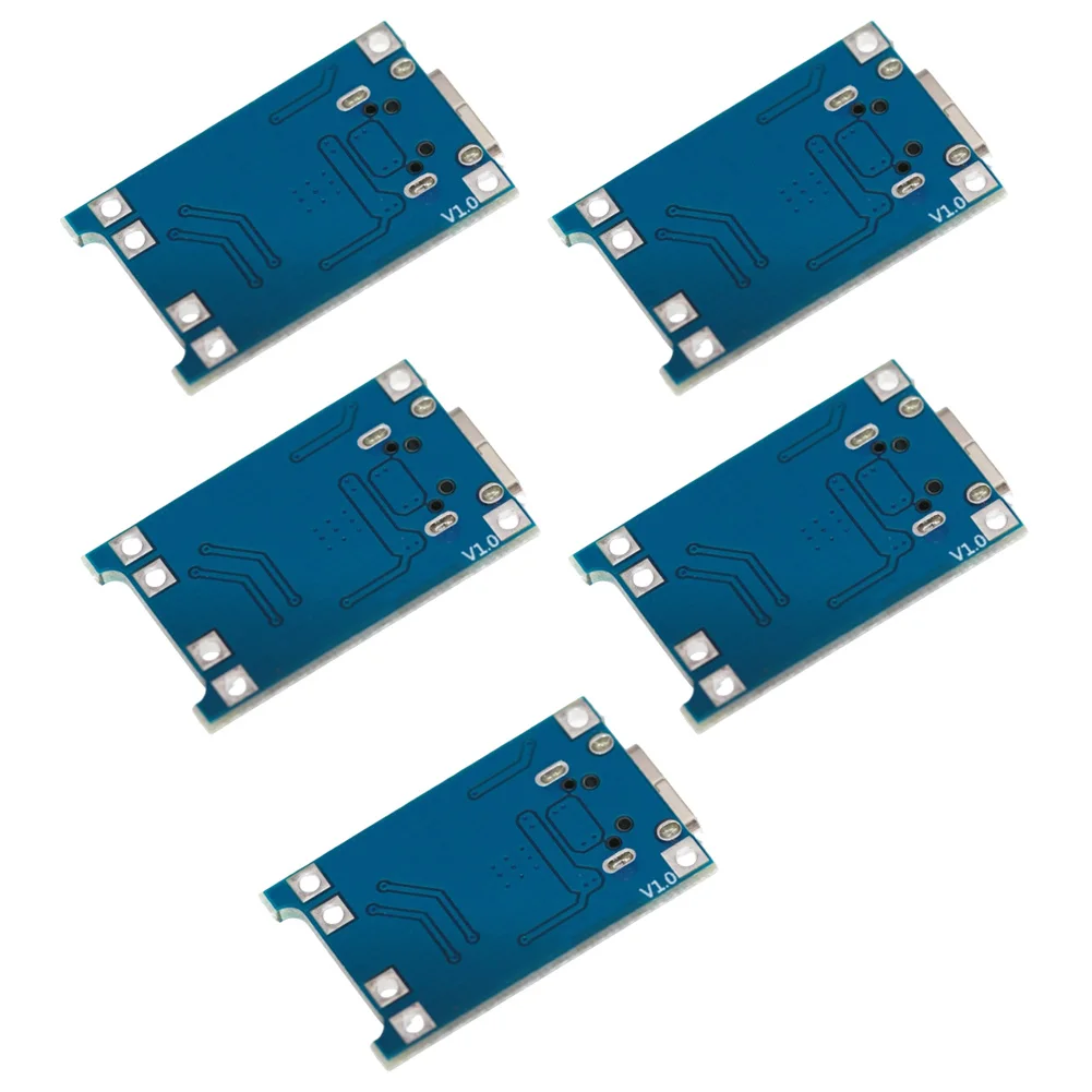 Pack of 5 Lithium Ion Battery Charger Modules with USB 5V 1A Input LED Charging Indicator and Battery For Protection Board