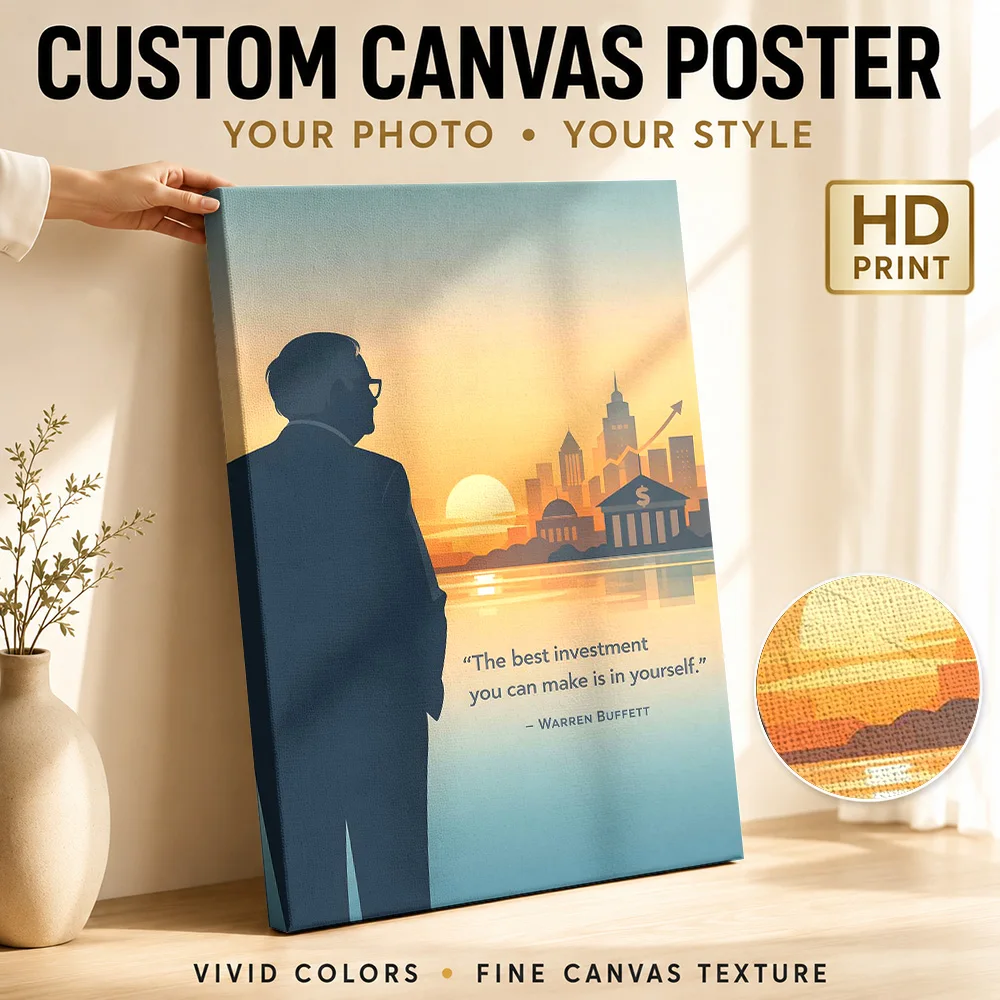 Warren Buffett Investment Quote Canvas Print With Wooden Frame Personalized Photo Sunset Figurative Graphic Wall Art For Study