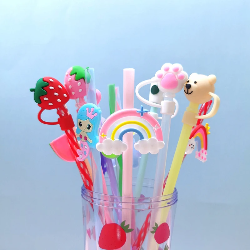 1PC Cartoon Straw Sealing Tools Silicone Straw Tips Drinking Dust Cap Splash Proof Plugs Cover Creative Cup Accessories 6-8mm