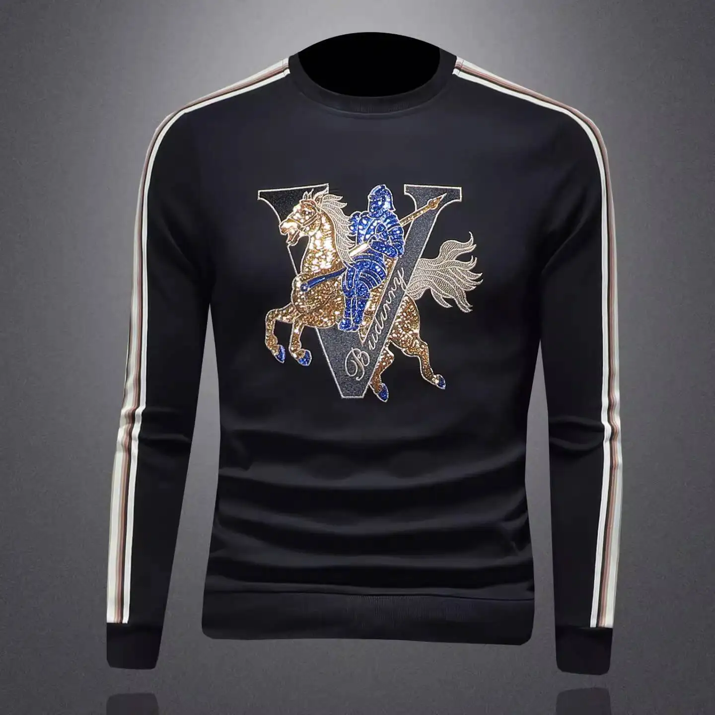 Fashion Sequin Shiny T-Shirt Sweatshirt Streetwear Fall Winter New Luxury Trendy Casual Sweatshirt Moletom Masculino Base Shirt