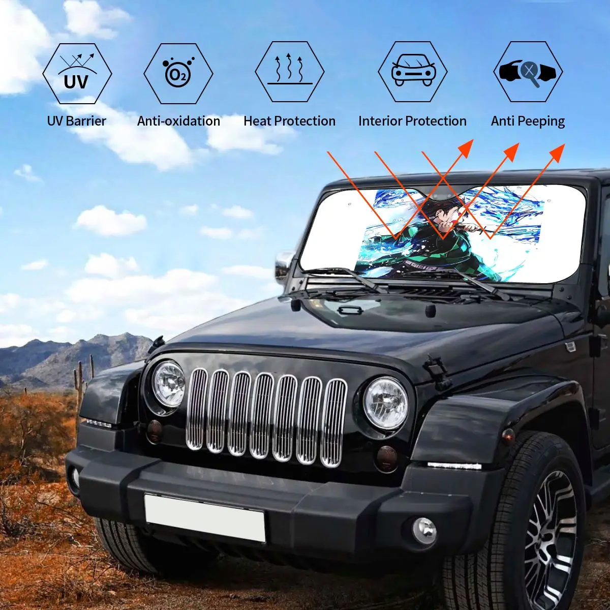 شيطان القاتل أنيمي شيطان القاتل ظلة الزجاج الأمامي سيارة الزجاج الأمامي نافذة الشمس قناع الملحقات يغطي