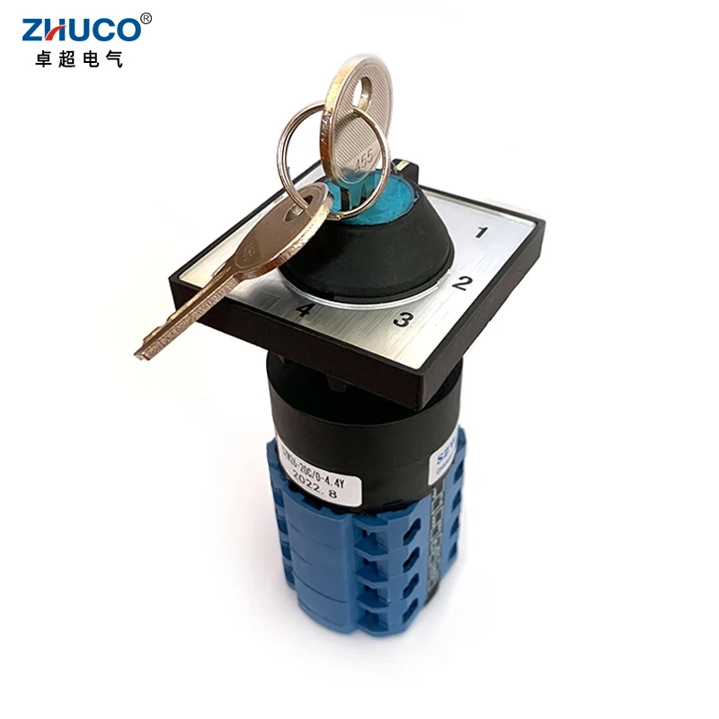 ZHUCO SZW26/LW26-20/0-4.4Y 20A 660V 5 Positions 4 Pole 16 Terminals Changeover Selector Universal Rotary Cam Switch With Key