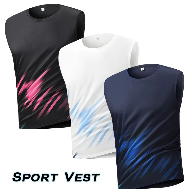 Summer Sport Vest Men Quick Dry Ice Silk TShirt Round Neck Short Sleeve Top Breathable Fitness Sleeveless Shirt Running Tank Top