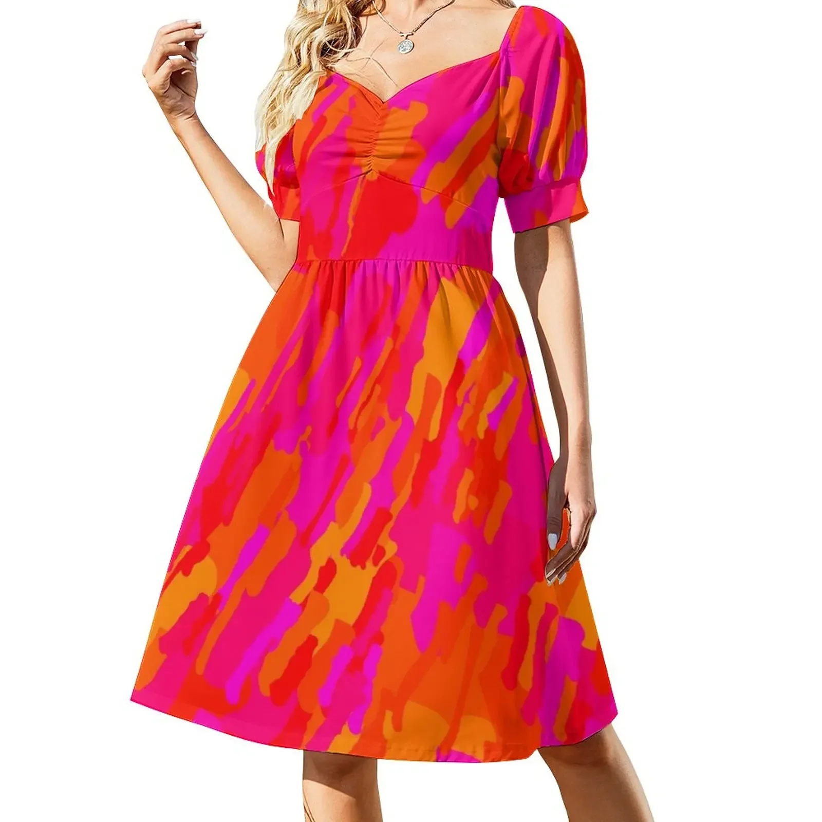 

Hot fuchsia orange Short-Sleeved Dress prom dresses summer dress elegant women's sets dresses for special events