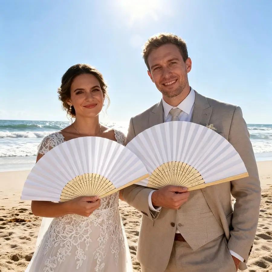 1/5/10/20/50/100pcs Portable Folding Bamboo Fans for Weddings, Including Gift Bags and Thank-You Cards. Perfect as Party Favors