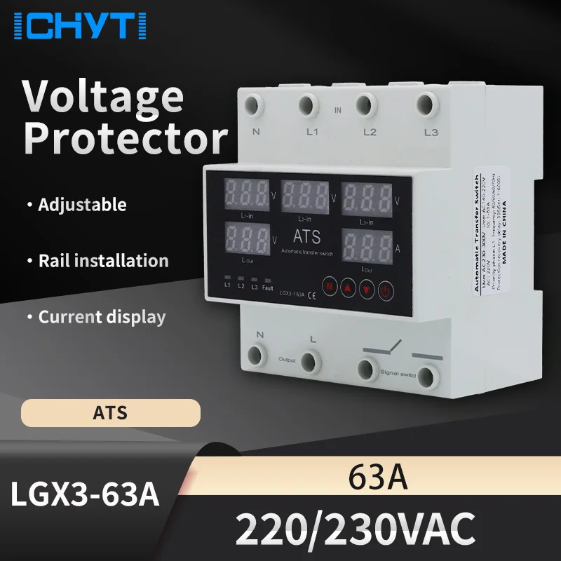 2 قطعة CHYT 3 المرحلة 3P + N Din السكك الحديدية الفولتميتر مقياس التيار الكهربائي قابل للتعديل أكثر وتحت الجهد الحد الحالي حماية رصد المرحلات Prot #4