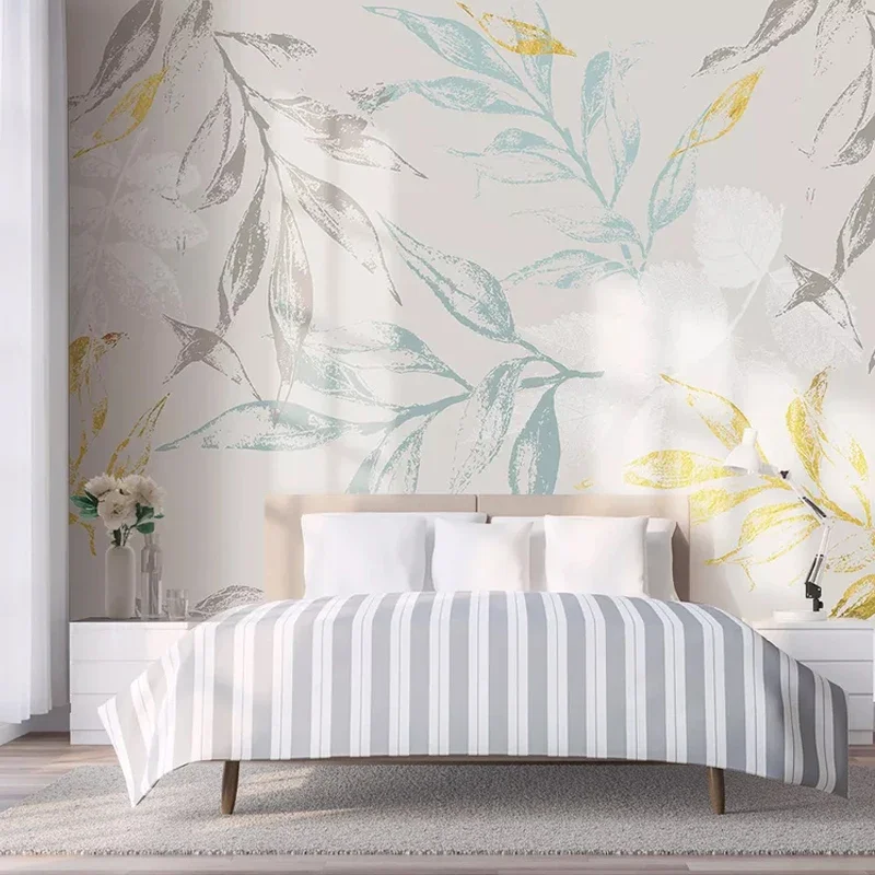 Custom Size Mural Wallpaper Modern 3D Hand Painted Golden Leaves Canvas Living Room Bedroom TV Background Wall Papers Home Decor