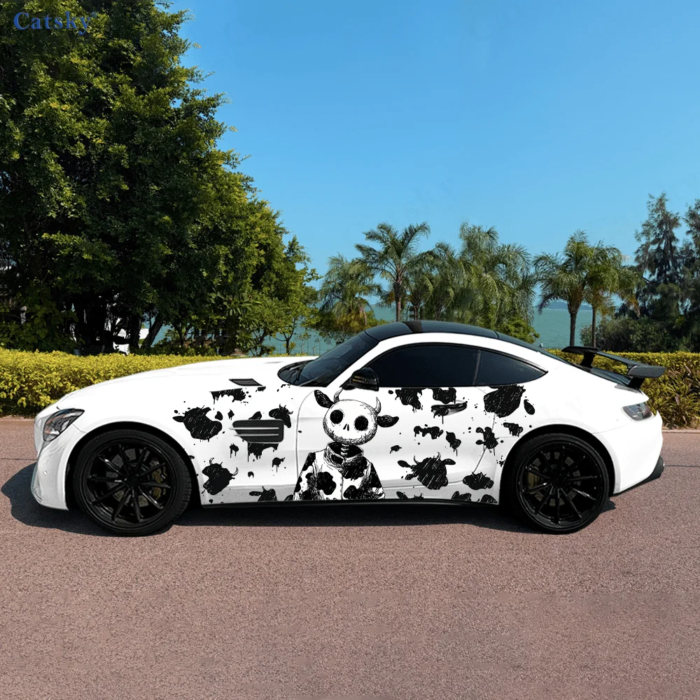 

Black White Cow Skull Car Vinyl Wraps Decal Self-adhesive PVC Sticker Suitable for Trucks SUV Decoration Auto Accessories Gift