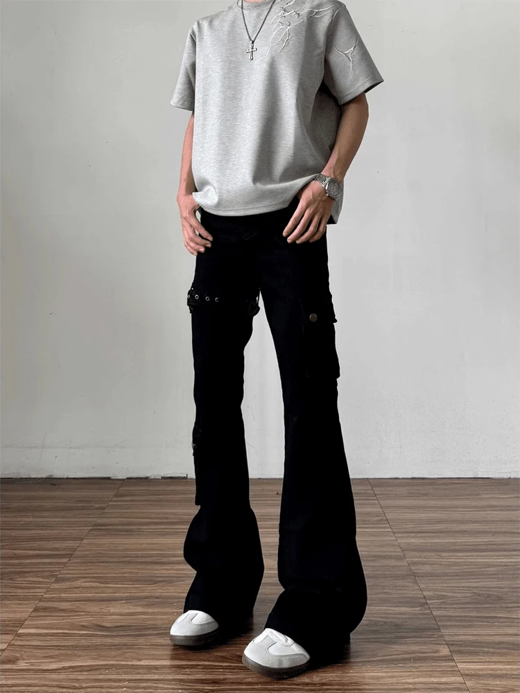 Calças Jeans Flare com Cintura Alta para Homens, Estilo Casual e Respirável, Tendência Jovem para o Verão