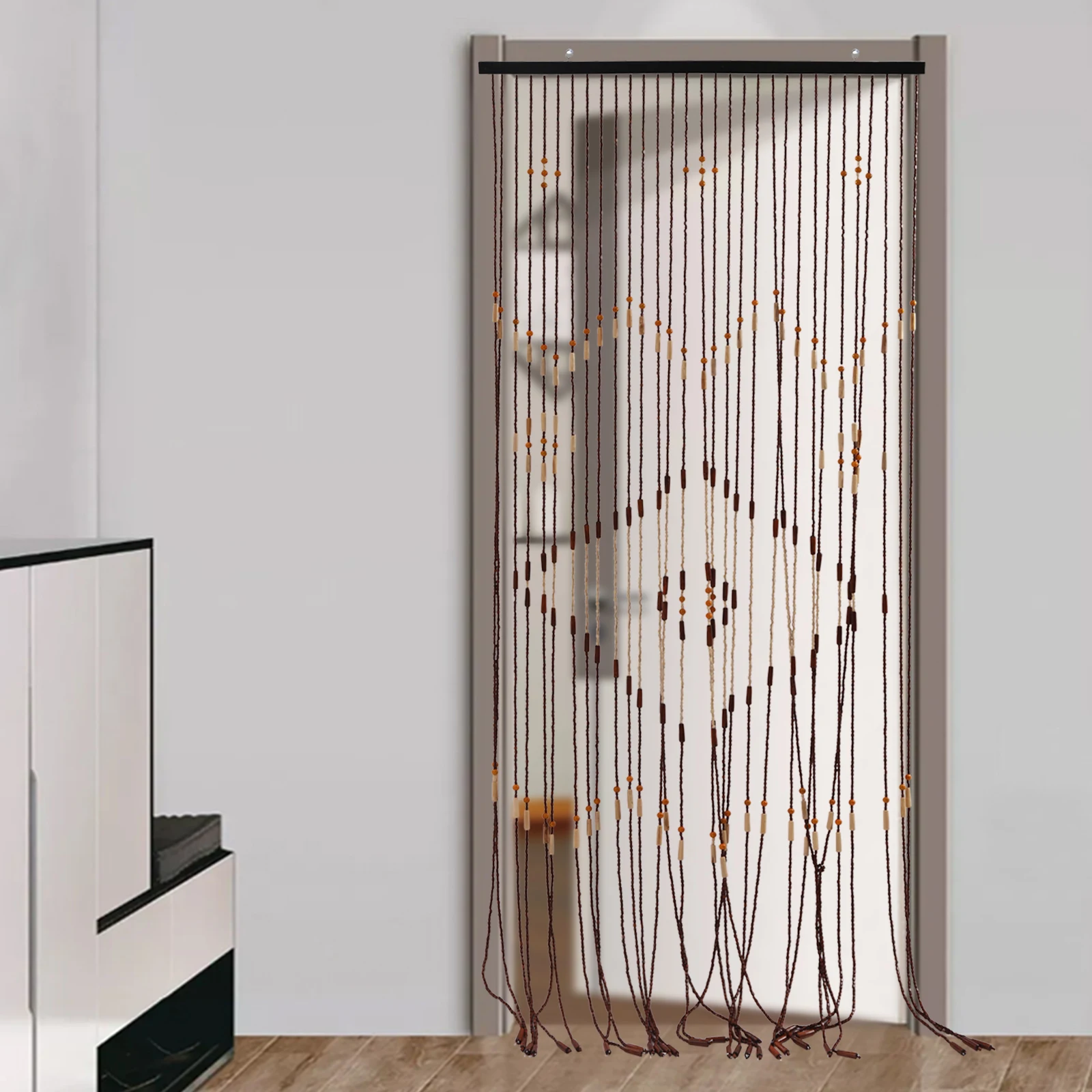 Natural Wood Bamboo Beaded Curtain Wooden Bamboo Wall Hanging Room Divider Decorative Handmade Doorway Bead String Curtains