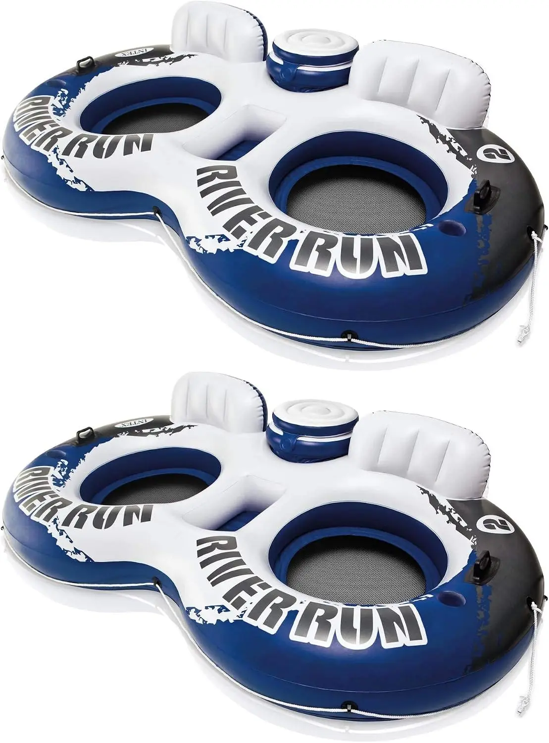 

Durable 2-Person Water Tubes with Cooler & Cupholders, Blue/White