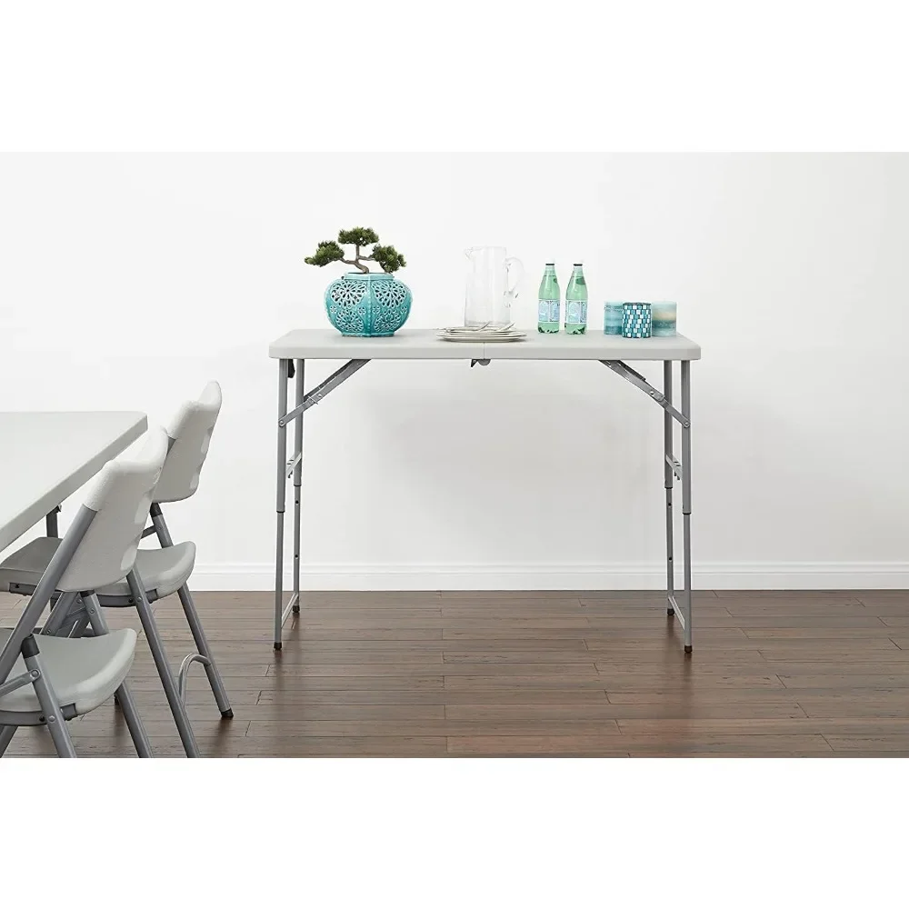 Office Star Resin Multipurpose Rectangle Table, 4-Feet Long, Height Adjustable, Center Folding Table, Light Gray