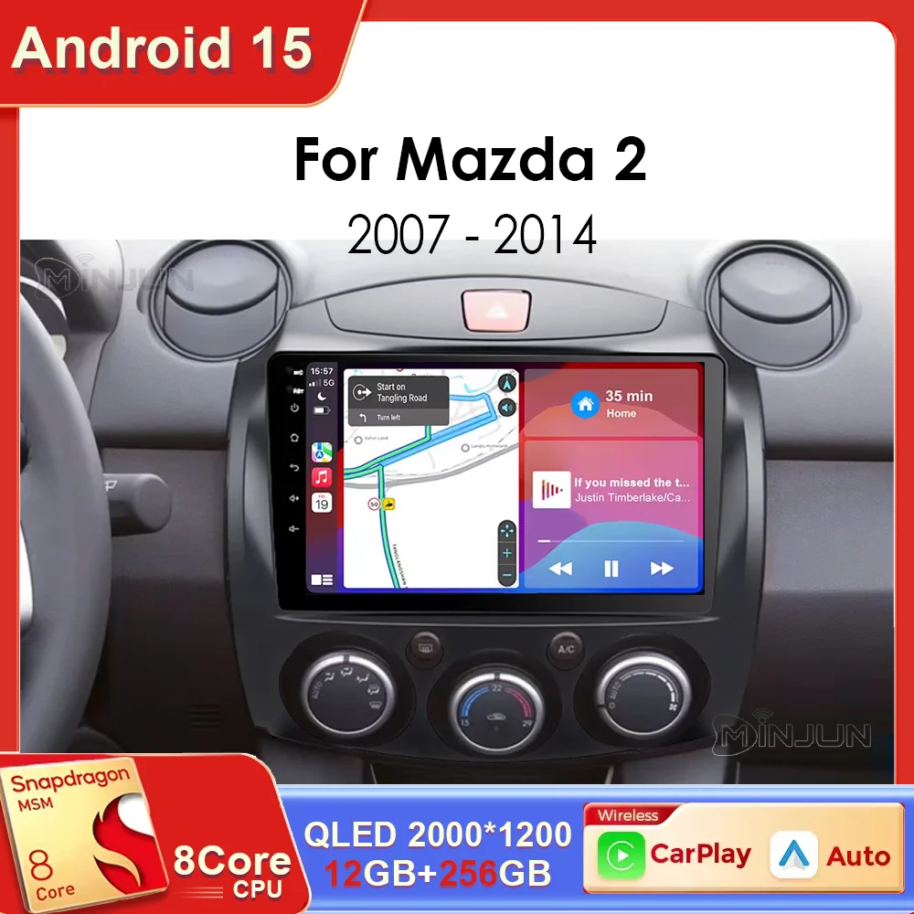 Android 15 voiture pour MAZDA 2 Mazda2 2007 2008 2009 2010 2011 2012 2013 2014 Radio stéréo lecteur multimédia Carplay Navigation automatique