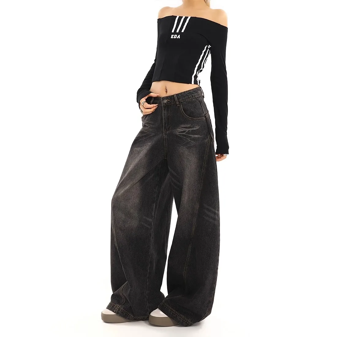 

Широкие джинсовые брюки, женские свободные ковбойские брюки для мытья полов, мешковатые джинсы, модные красивые потертые уличные повседневные брюки